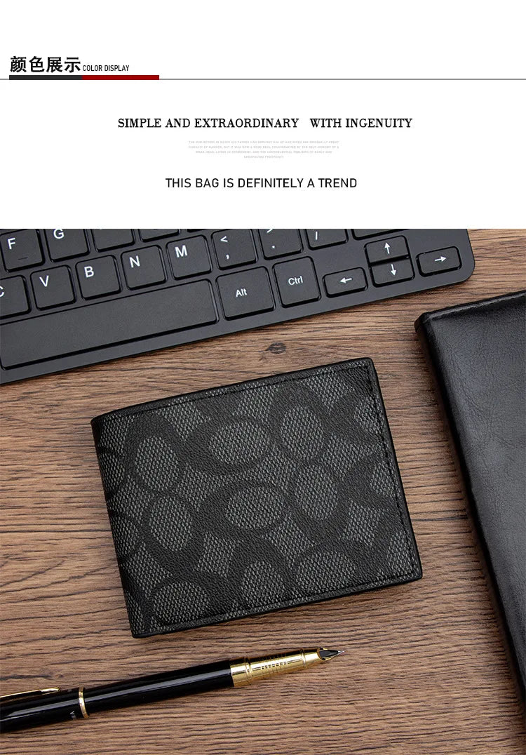 Cartera de Diseño 2026 con Grabado, Billetera Bifold Compacta para Hombre, Múltiples Ranuras para Tarjetas, Bolsillo para Monedas, Accesorio de Moda Diaria, Regalo para Hombre