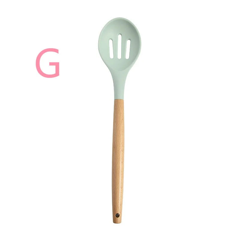Nuevo Juego de Utensilios de Cocina de Silicona con Mango de Madera 2026, 12 Piezas, Espátula y Cuchara Antiadherentes, Accesorios para Cocinar en el Hogar