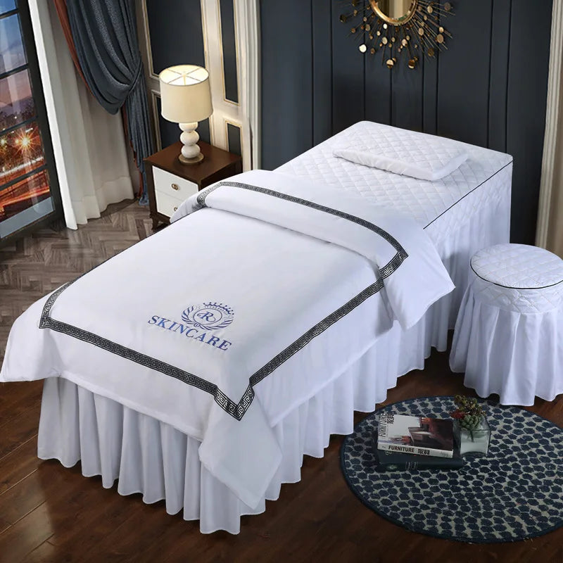 Estilo nórdico 4 Uds. Funda de cama para salón de belleza, falda de cama para Spa de masaje, funda de almohada, funda para taburete, funda de Dulvet, juegos de cama Sabanas