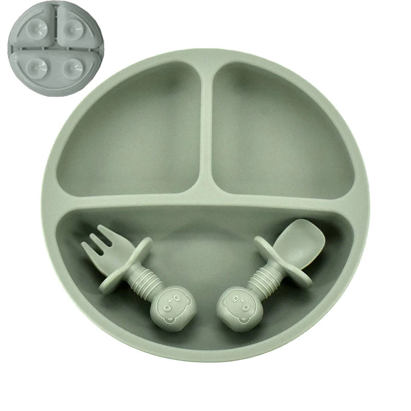 4 unids/set plato de comedor de silicona seguro para bebé, platos sólidos de dibujos animados para niños, juego de vajilla para bebé con cara sonriente, plato Retro para niños