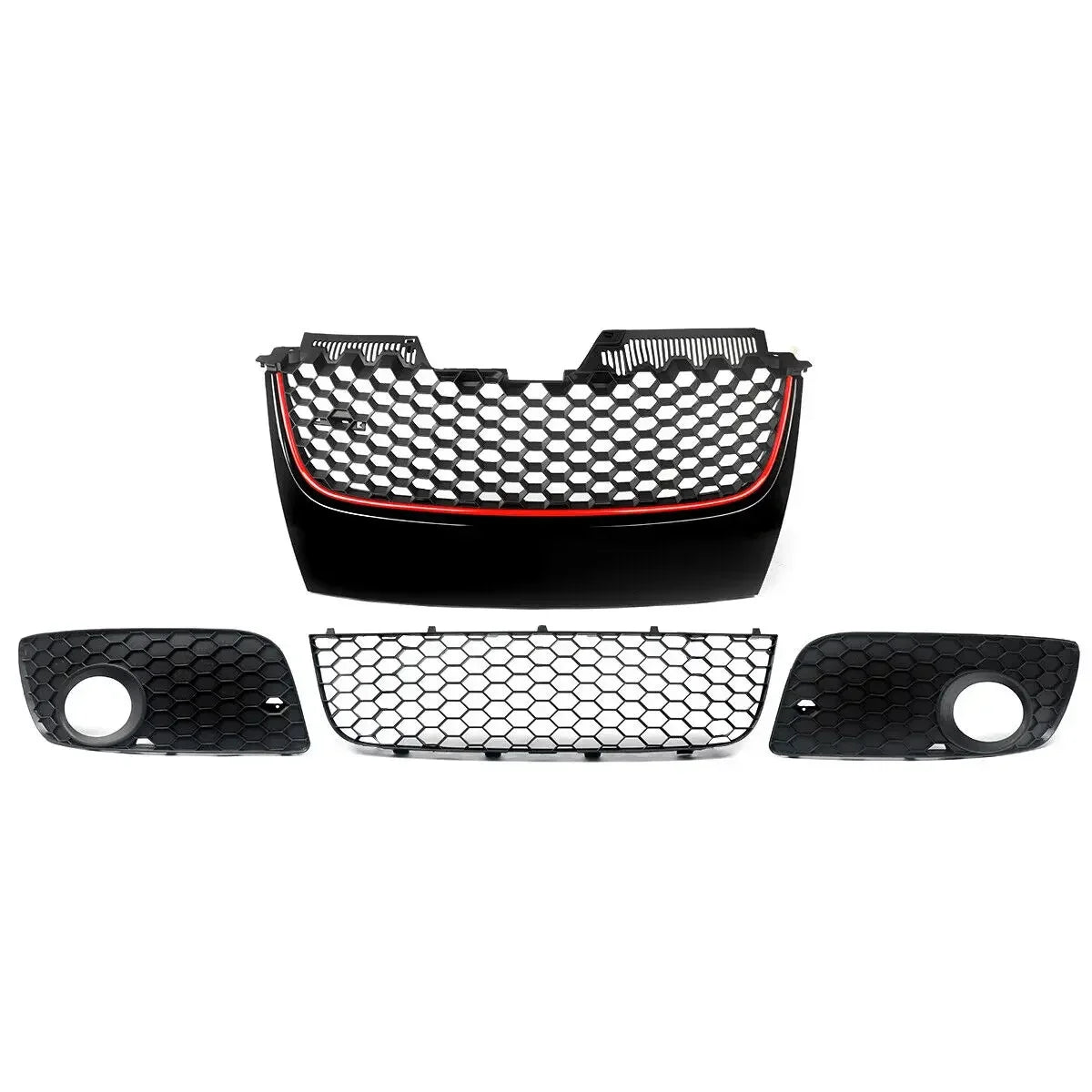 Parachoques delantero superior e inferior, rejilla de malla, moldura roja para 06-09 VW Jetta GTI GLI /MK5