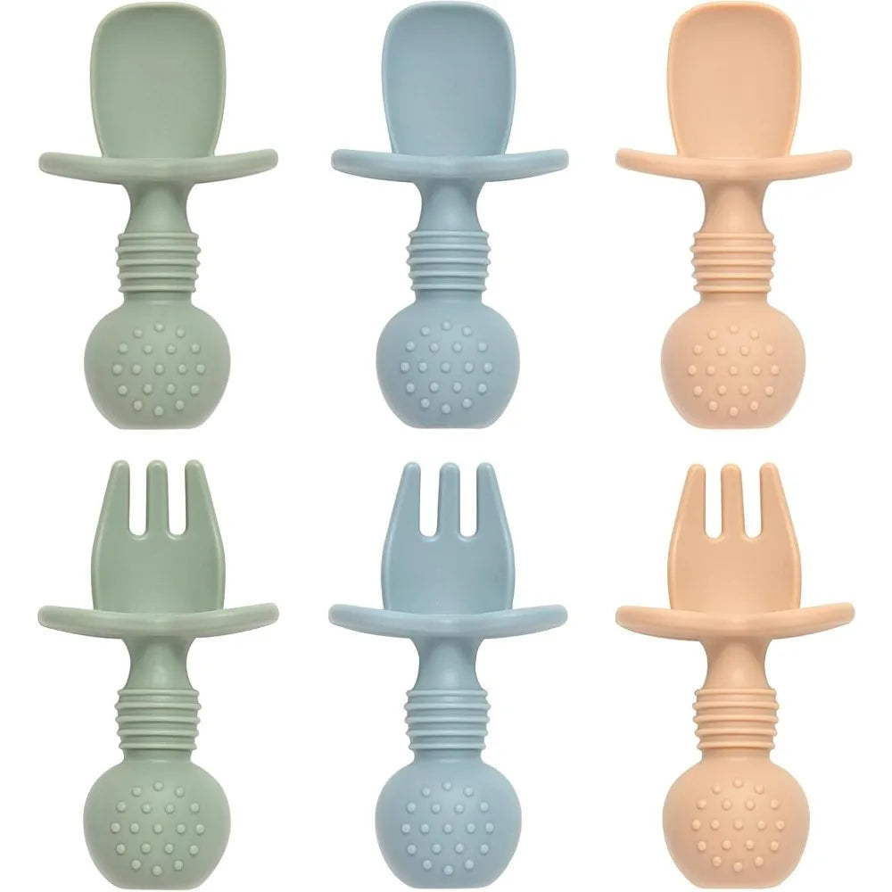 Juego de Cucharas y Tenedores de Silicona para Bebés, 6 Piezas, Libres de BPA, para la Primera Etapa de Destete, para Niños Pequeños