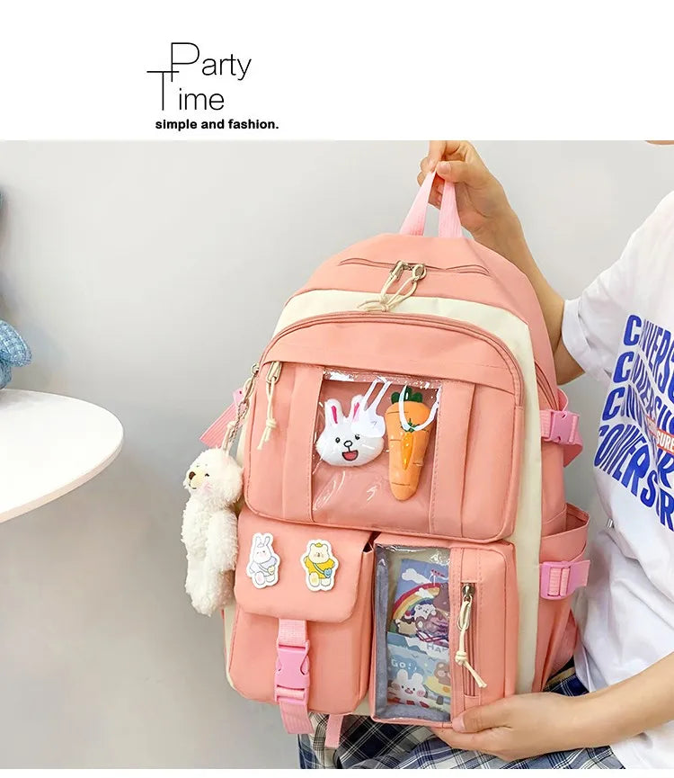 Mochila escolar Kawaii para niños y niñas, conjunto de 4 piezas, mochilas escolares para adolescentes y niñas