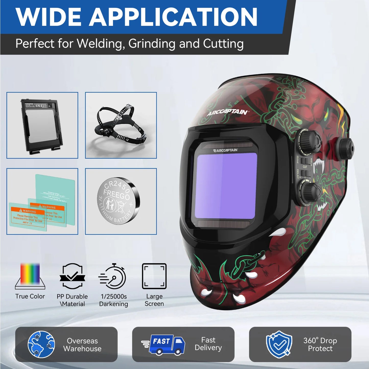 ARCCAPTAIN casco de soldadura con oscurecimiento automático 4 Sensor de arco DIN4 1/1/1/1 con gran visión máscara de soldadura de Color verdadero para MIG MAG TIG