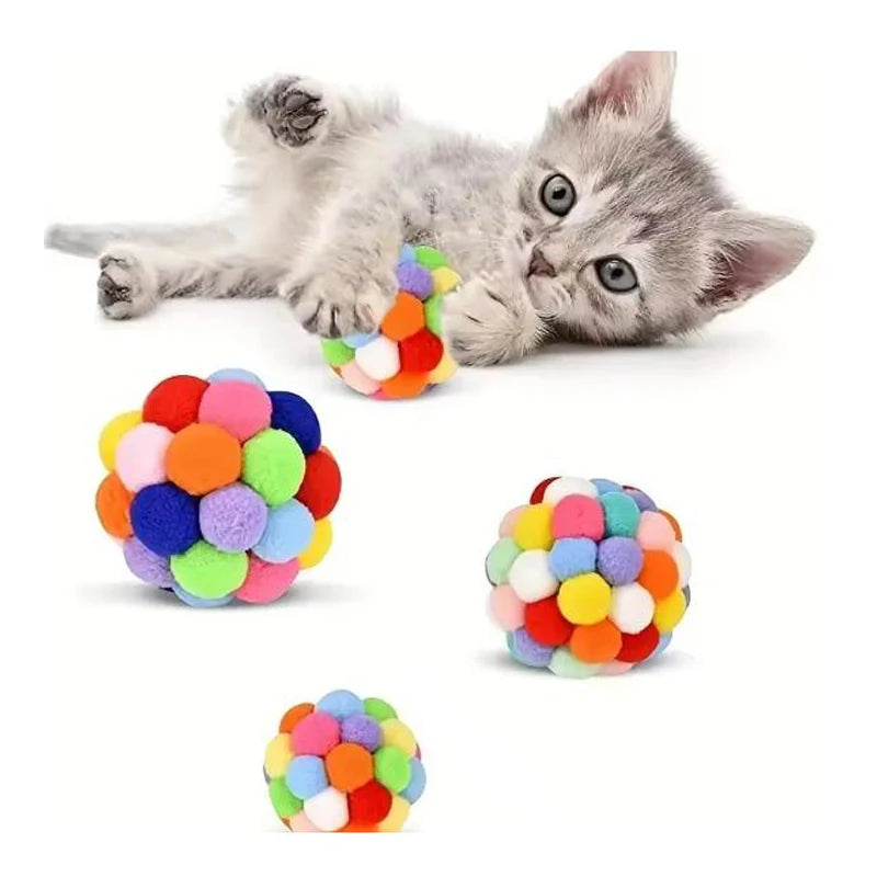 1/3 Piezas Juguetes Populares para Gatos, Pelota de Peluche con Campana Rebotadora y Pompones Coloridos, Suministros para Mascotas, Color Aleatorio, de Lana