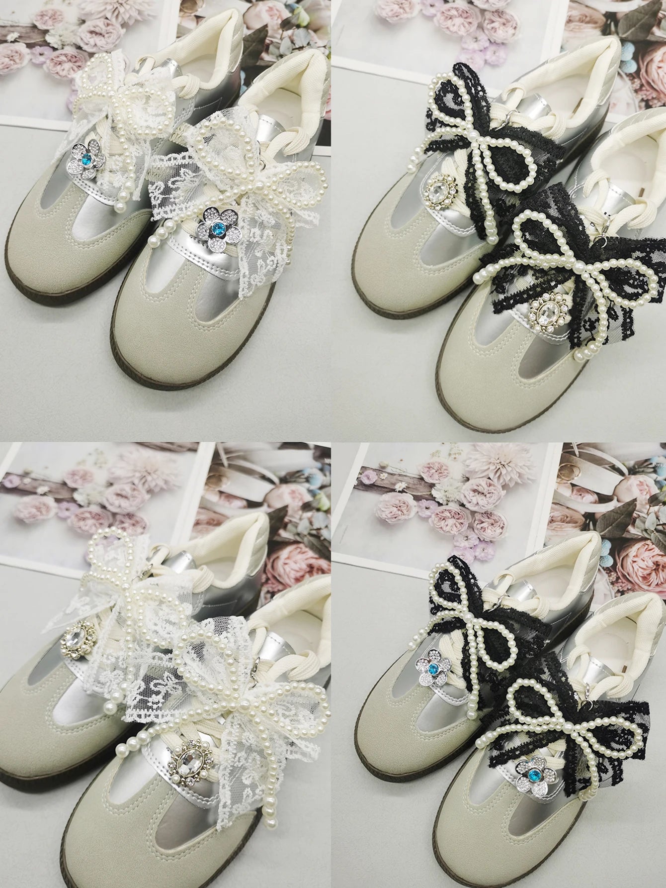 4 Uds. De colgantes de zapatos con pajarita de encaje de estilo barroco, cordones de flores, dijes, hebillas, decoraciones DIY, Clips para zapatos, accesorios