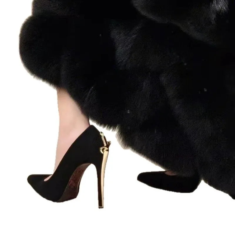 Nuevos Zapatos de Tacón Alto para Mujer 2026, Tacones Finos, Punta Metálica, Estilo Sexy, Charol Negro, Zapatos de Una Sola Pieza