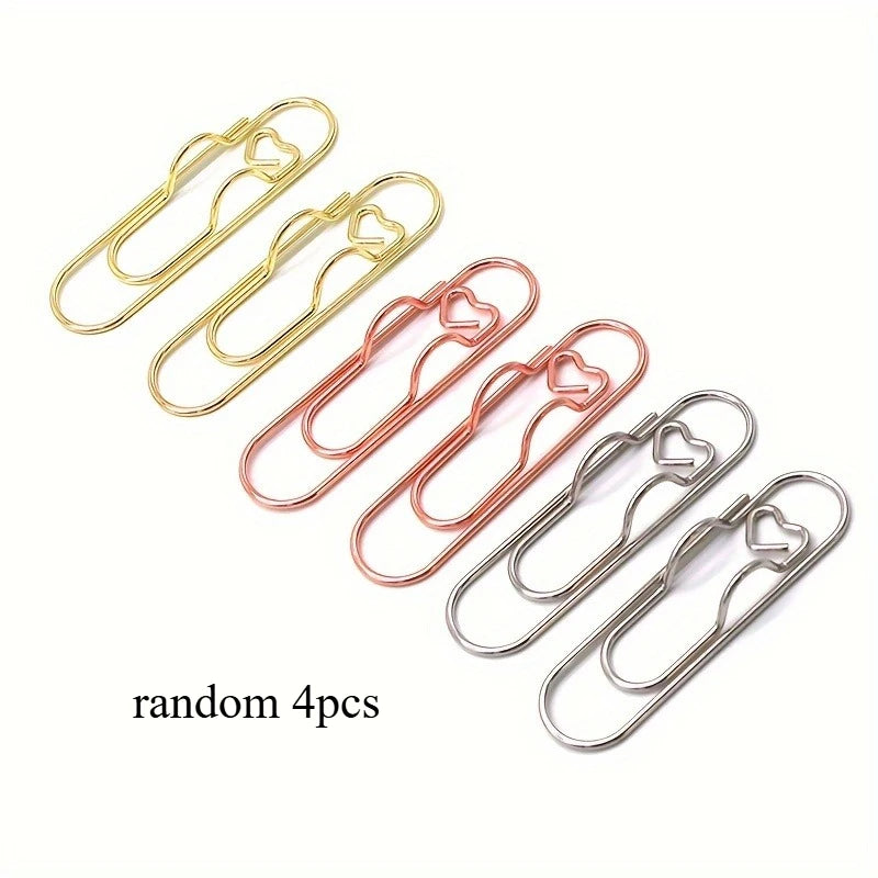 Clip multifuncional para bolígrafo con diseño de amor, 4 unidades, clip de papel portátil con botón para colgar, accesorios de papelería para cuadernos