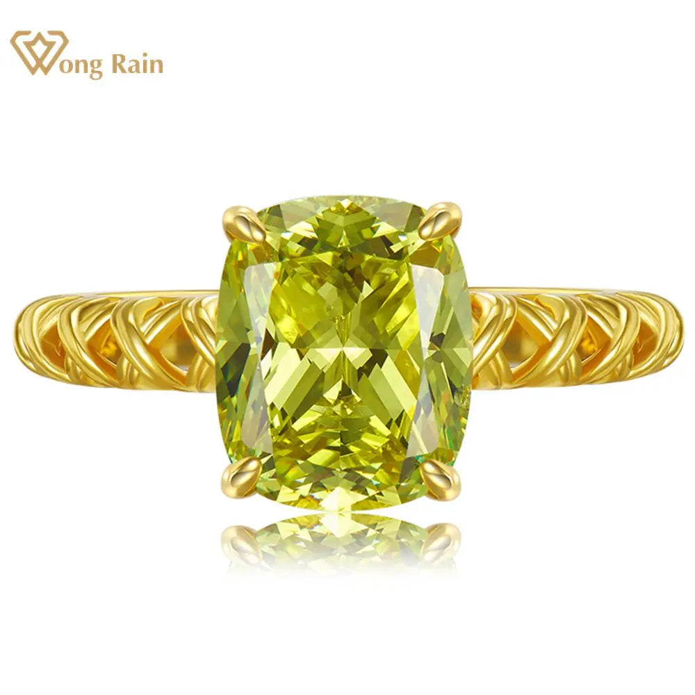 Wong Rain-Anillo de Plata de Ley 925 chapado en oro de 18K para mujer, anillo de joyería fina de boda con peridoto de 9x11MM, venta al por mayor