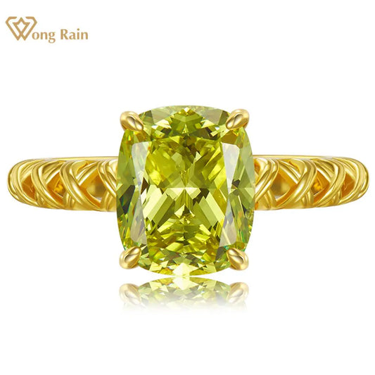 Wong Rain-Anillo de Plata de Ley 925 chapado en oro de 18K para mujer, anillo de joyería fina de boda con peridoto de 9x11MM, venta al por mayor