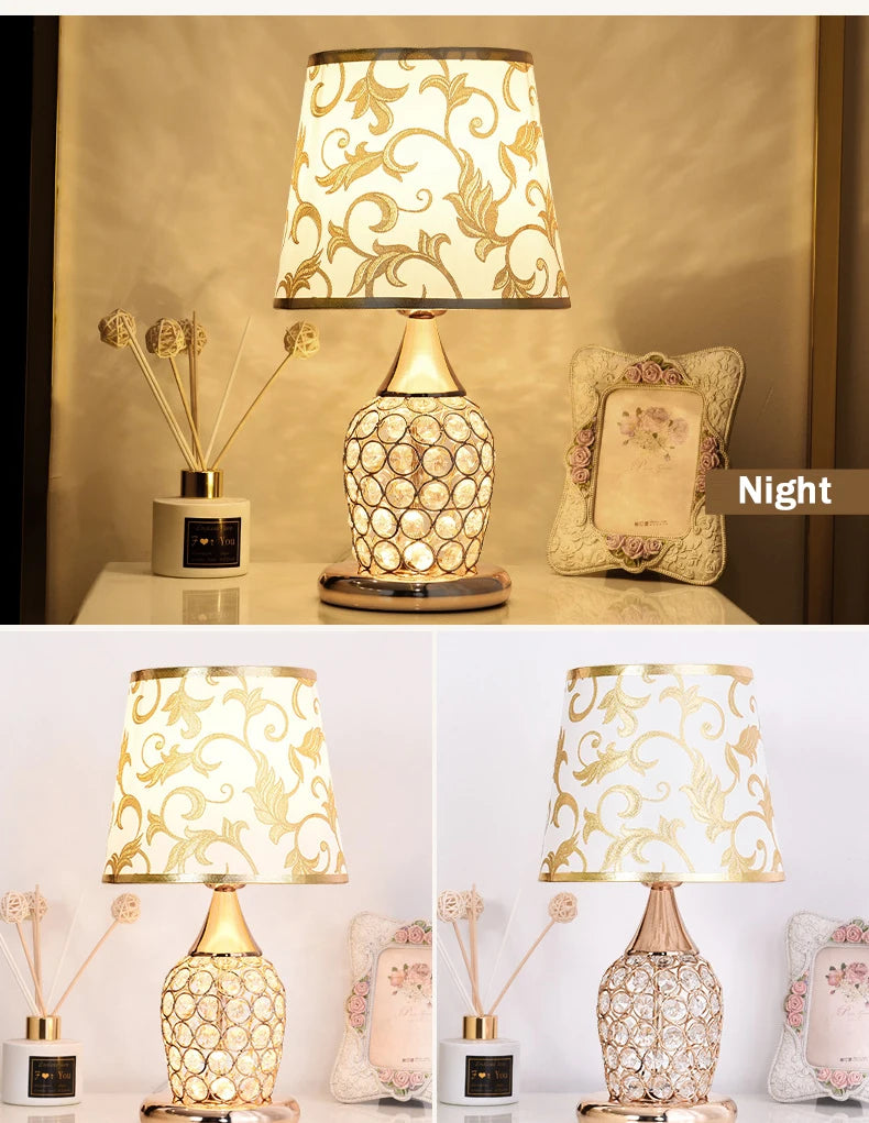 Lámpara de mesa de cristal de estilo europeo Ins, lámpara de noche decorativa creativa de moda romántica cálida y moderna para dormitorio