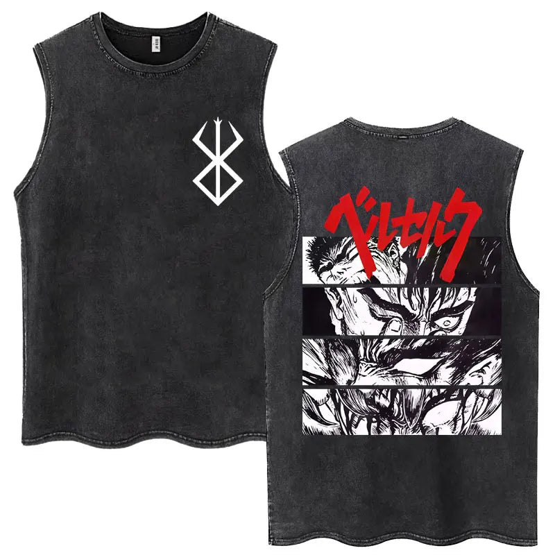 Camisetas sin mangas Harajuku lavadas de Anime Berserk Guts, camisetas Retro de Manga Gatsu Griffith Zodd, camisetas sin mangas, Camiseta de algodón Unisex de gran tamaño