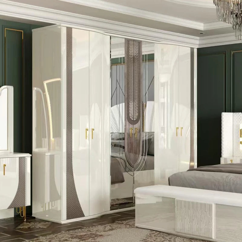 Juego de cama doble King Size con marco de madera dorada de lujo real, Villa para el hogar, diseño moderno clásico, juegos de dormitorio completos de madera, muebles