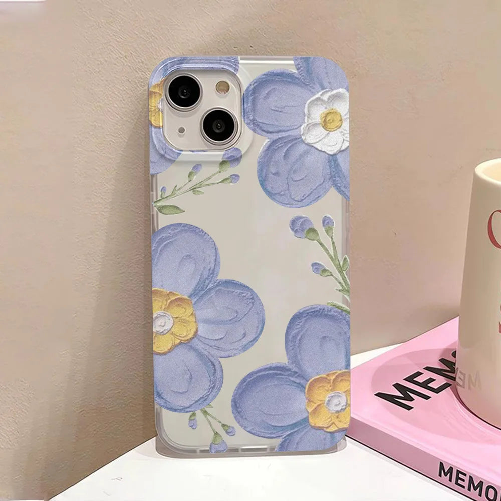 Fundas de teléfono de silicona suave mate para iPhone 15 funda iPhone 16 13 17 Pro Max 14 11 12 Pro 15 16 Plus funda transparente a prueba de golpes con flores