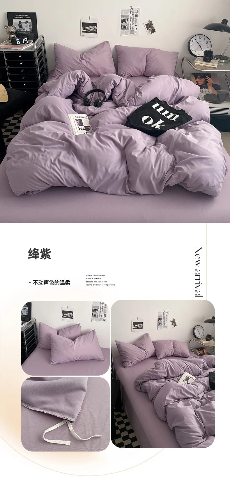 Juego de Ropa de Cama 100% Algodón, Juego de Sábanas de Algodón Lavado de Cuatro Piezas, Juego de Edredón, Funda de Edredón Doble para Parejas