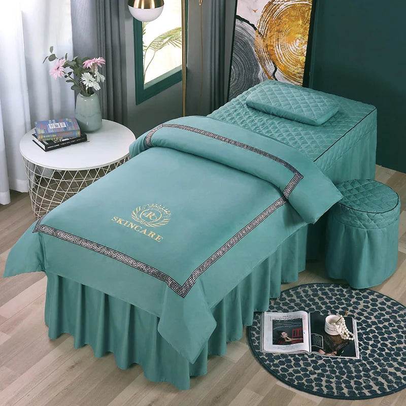 Estilo nórdico 4 Uds. Funda de cama para salón de belleza, falda de cama para Spa de masaje, funda de almohada, funda para taburete, funda de Dulvet, juegos de cama Sabanas