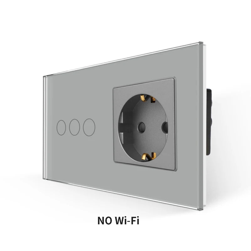 Bingoelec-interruptor de luz inteligente gris y enchufe de pared WiFi con Panel de cristal, interruptores con enchufes para mejorar el hogar