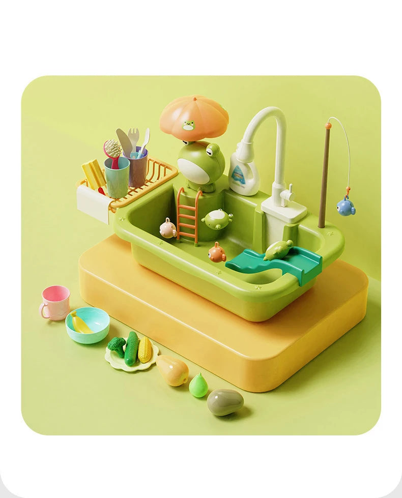 Juguetes de Cocina Eléctrica para Niños y Niñas, Grifo Simulado, Lavavajillas, Juego de Imitación de Cocina, Comida, Verduras, Juego de Roles, Regalos para Niños
