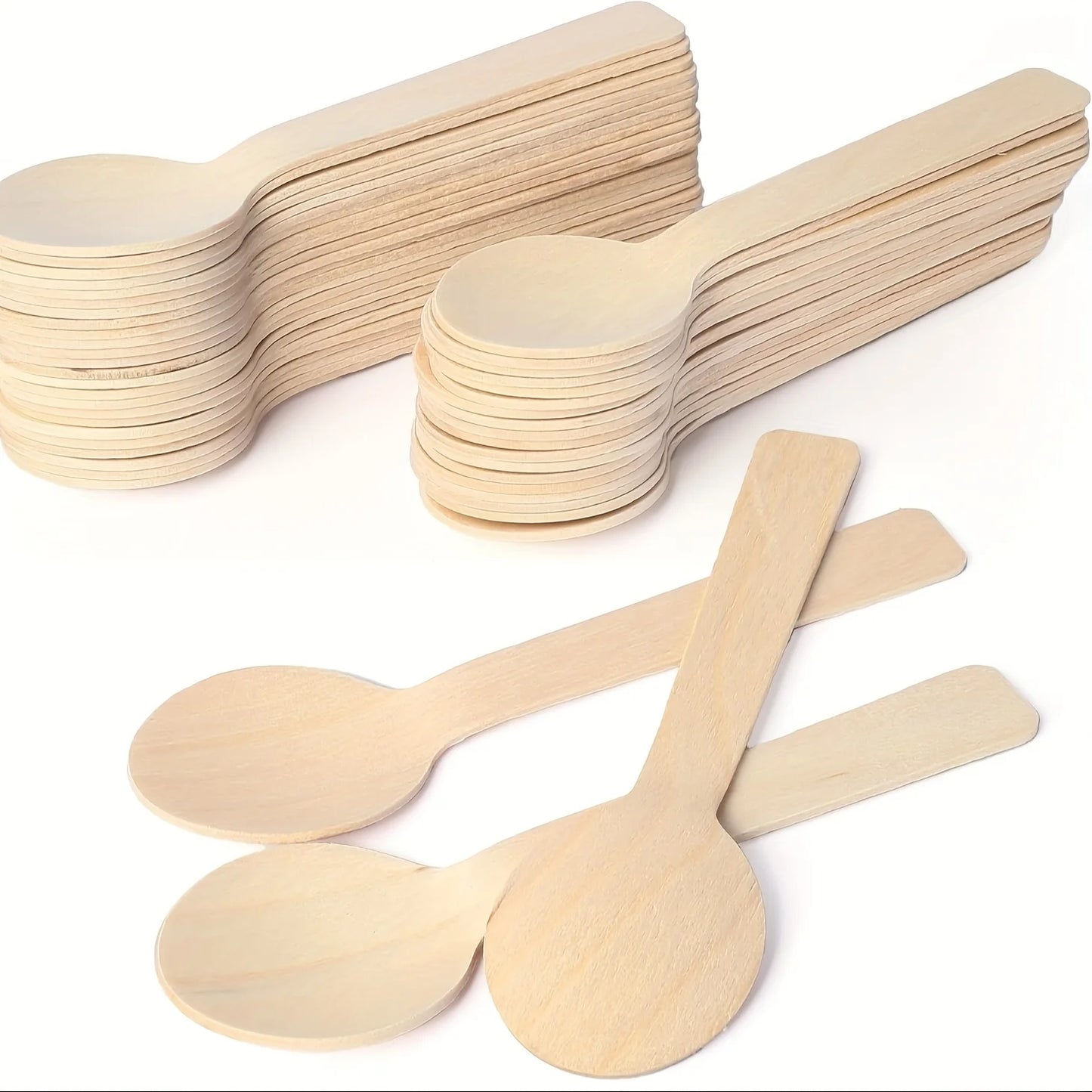 Paquete de 100 cucharas de degustación desechables de 4,1 pulgadas de largo, mini cucharas de degustación portátiles de madera de abedul, cubiertos desechables adecuados para el hogar, fiestas, eventos, reuniones, bodas y