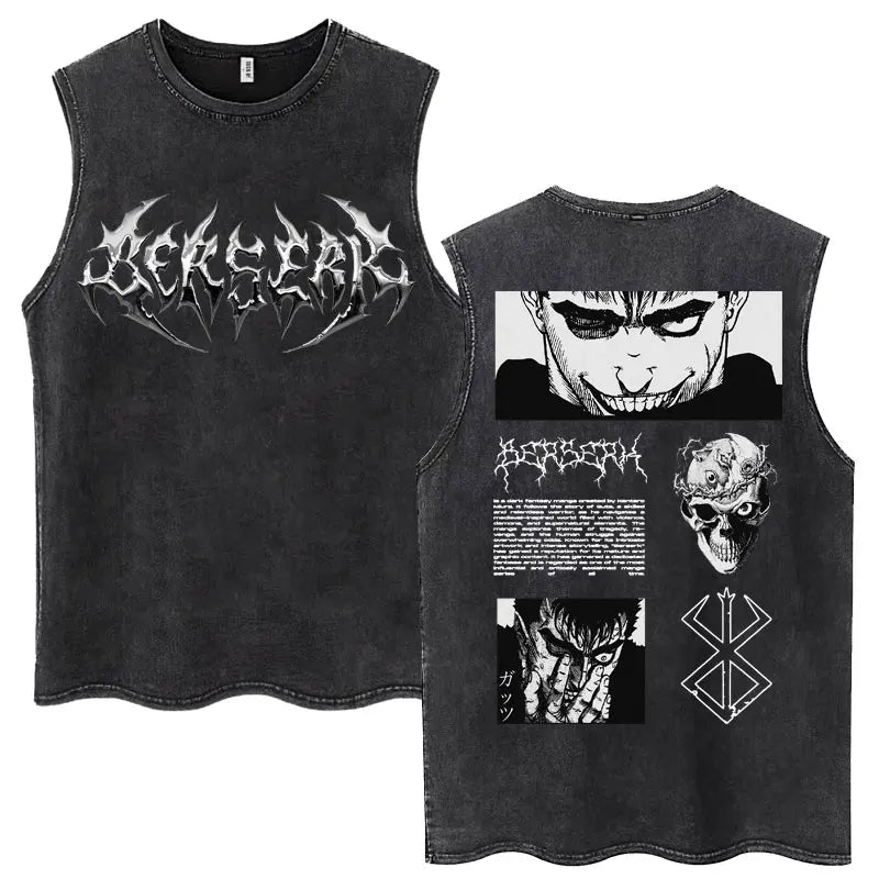 Camisetas sin mangas Harajuku lavadas de Anime Berserk Guts, camisetas Retro de Manga Gatsu Griffith Zodd, camisetas sin mangas, Camiseta de algodón Unisex de gran tamaño