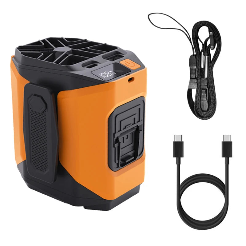 Ventilador de cintura portátil de 10000mAh con banco de energía, iluminación LED, ventilador de cuello colgante, ventilador de refrigeración de flujo de aire fuerte de 5 velocidades para trabajo al aire libre