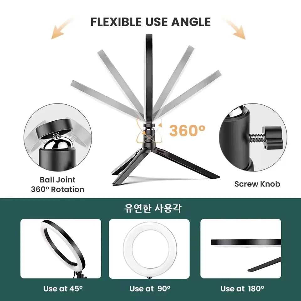 Aro de Luz LED para Escritorio de 16 cm, Regulable, con Soporte de Trípode, Ángulo Ajustable, Interfaz USB para Video, Transmisión en Vivo y Maquillaje