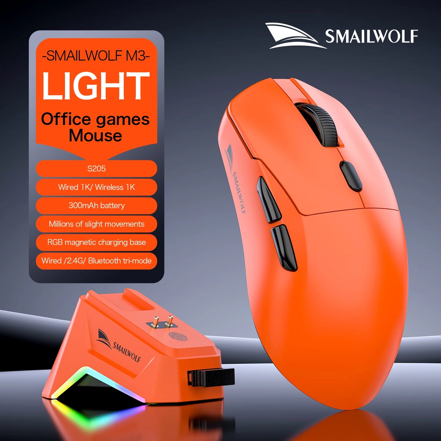 Ratón Inalámbrico SMAILWOLF M3 PRO con Bluetooth de Tres Modos, para Juegos, Portátil, Escritorio, PAW3311, con Cable, Ligero, para FPS