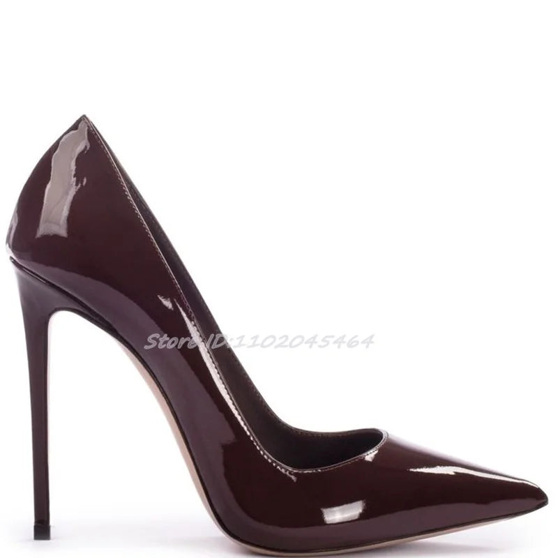 Zapatos de tacón alto sexis con punta estrecha de charol para mujer, tacones de aguja de talla grande, zapatos de tacón coloridos poco profundos y elegantes, zapatos de fiesta de diseñador de lujo