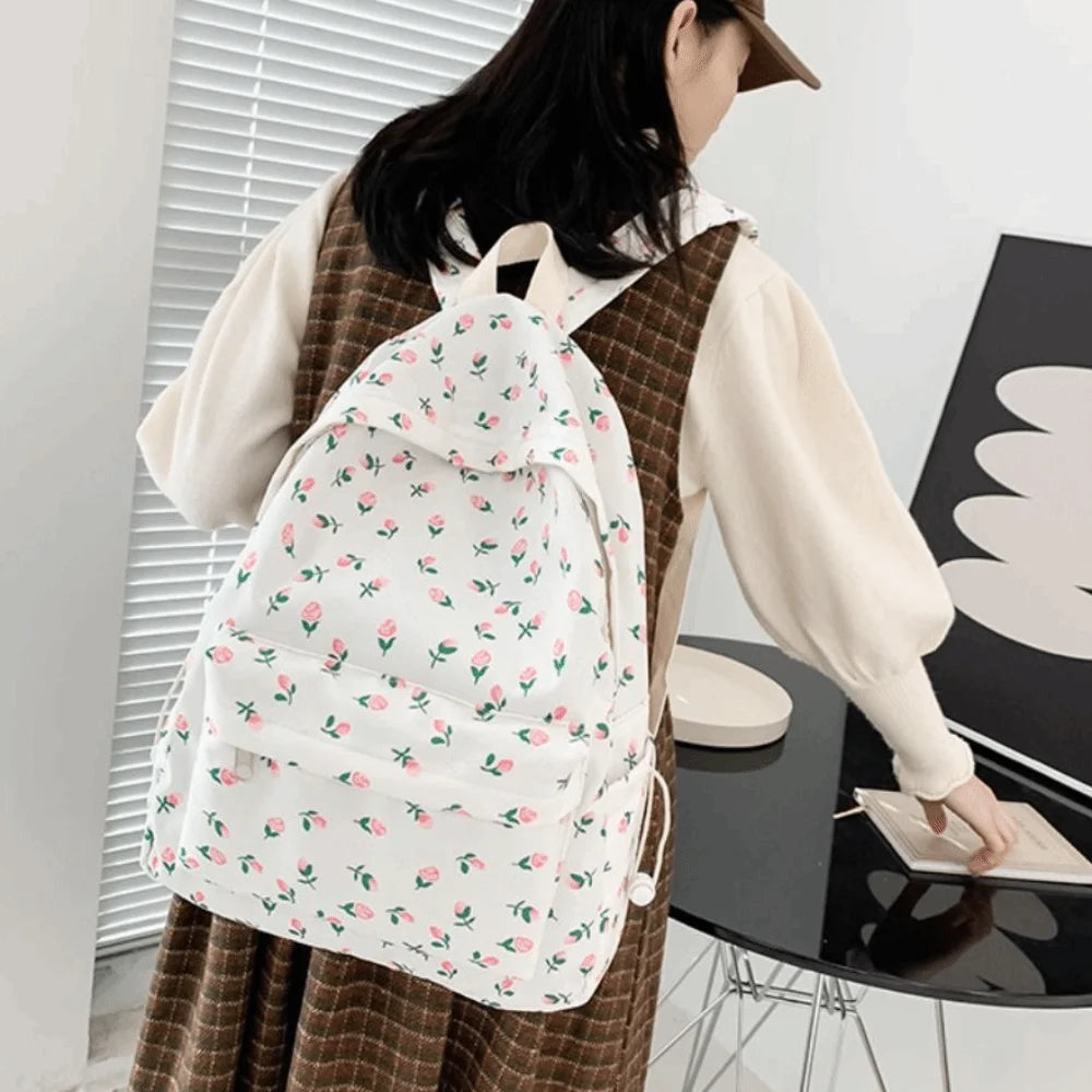 Mochila para estudiantes de moda de alta calidad, bolso escolar Floral de nailon para ocio, bolso de hombro informal estético para viaje