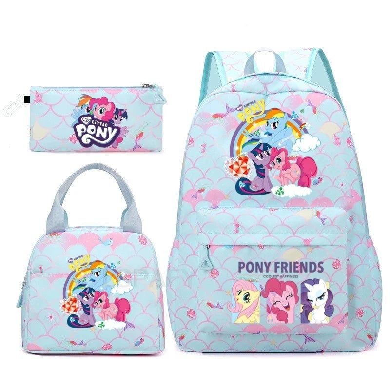 Juego de 3 mochilas My Little Pony para niños, mochila escolar para niñas, mochila escolar para adolescentes, mochila arcoíris para mujeres