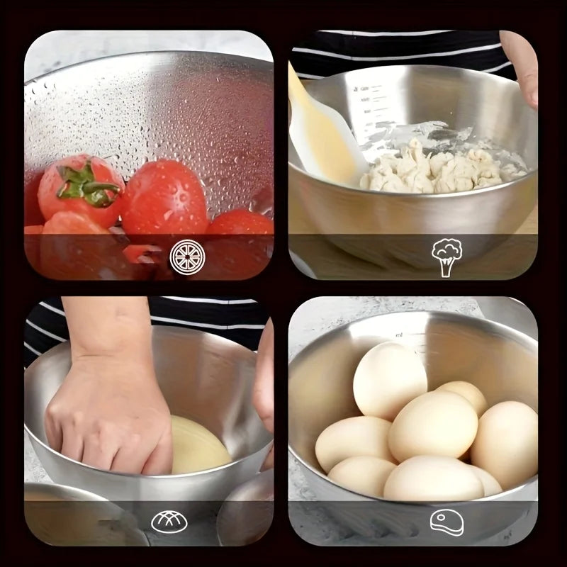 Tazones para Mezclar de Acero Inoxidable con Medidas, Aptos para Uso Doméstico, para Mezclar y Amasar, Ensaladas y Hornear