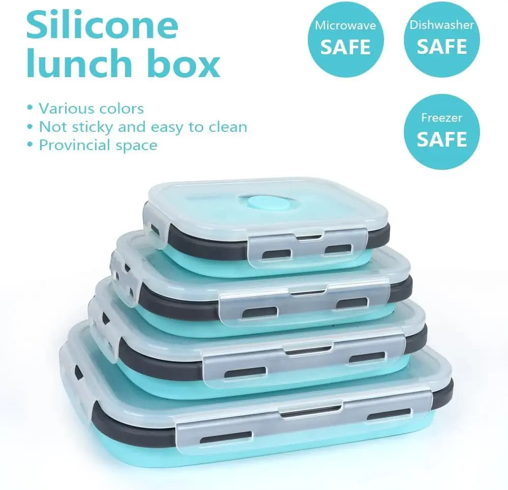 Contenedores plegables de almacenamiento de alimentos de 4PS con tapas y ventilación, juego de contenedores de preparación de comidas plegables de silicona apilables para cocina