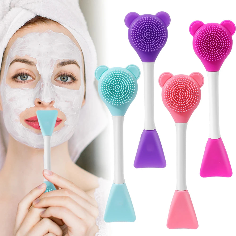 Cepillo para mascarilla Facial de doble cabezal, aplicador de silicona, cuchara, espátula, palo agitador, cuidado de limpieza Facial de la piel, herramientas de maquillaje para el hogar