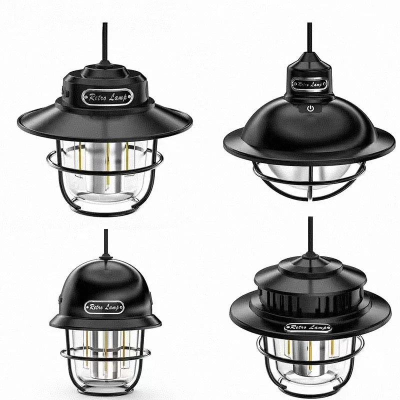 Lámpara LED para acampar, lámpara colgante Retro, luz portátil con atenuación continua para acampar, linterna de luz recargable impermeable para exteriores