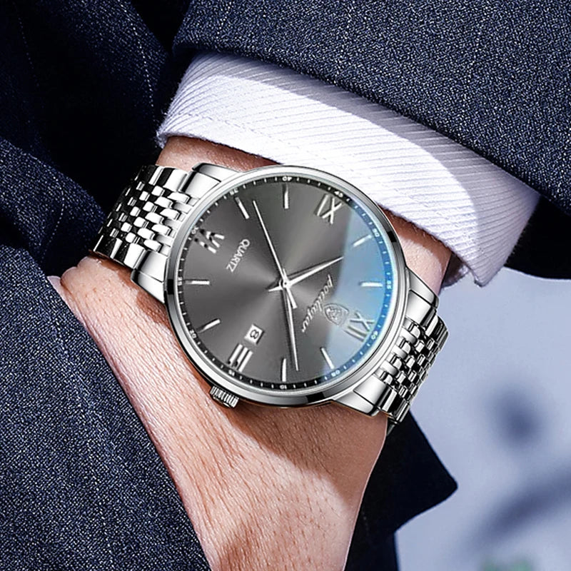 POEDAGAR, relojes de negocios de lujo para hombre, reloj de pulsera resistente al agua de acero inoxidable con fecha para hombre, reloj de pulsera de cuarzo Simple a la moda para hombre