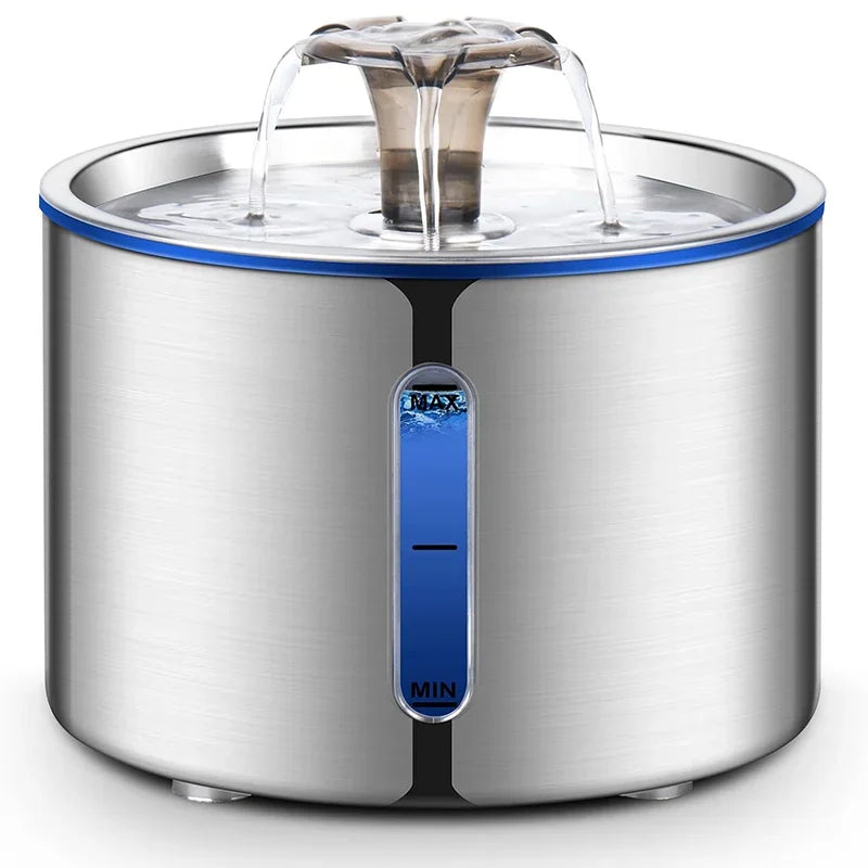 Fuente de agua automática para mascotas de 2,5 L con luz LED, ventana visible y antideslizante, dispensador de agua de filtración múltiple para perros y gatos