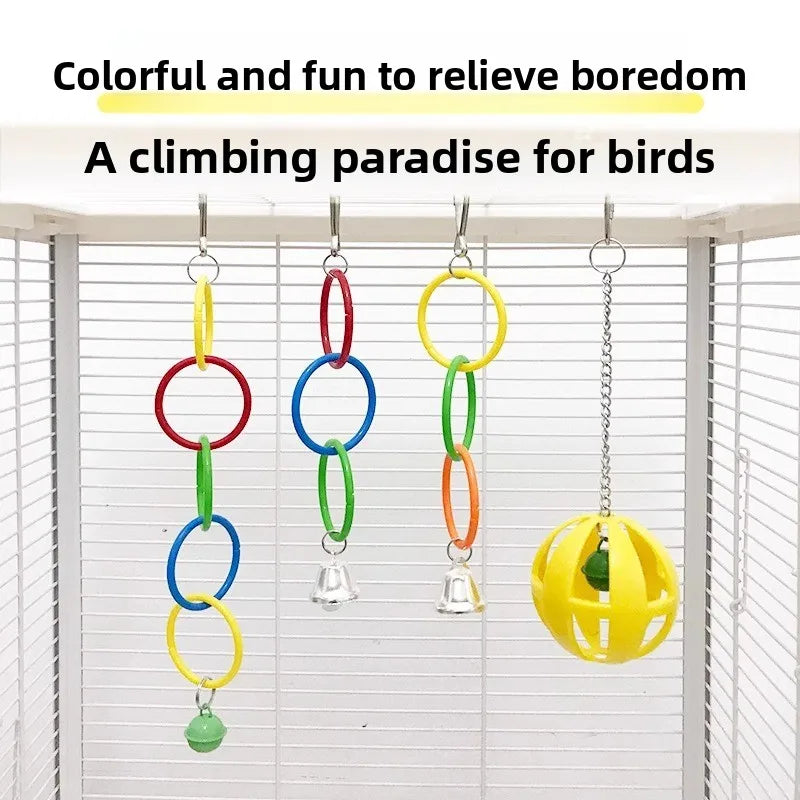 Columpio para loros, jaula para pájaros, juguetes con sonido de campana, anillo de escalada colorido para molinillo de anillos de Color, jaula de juguete para pájaros