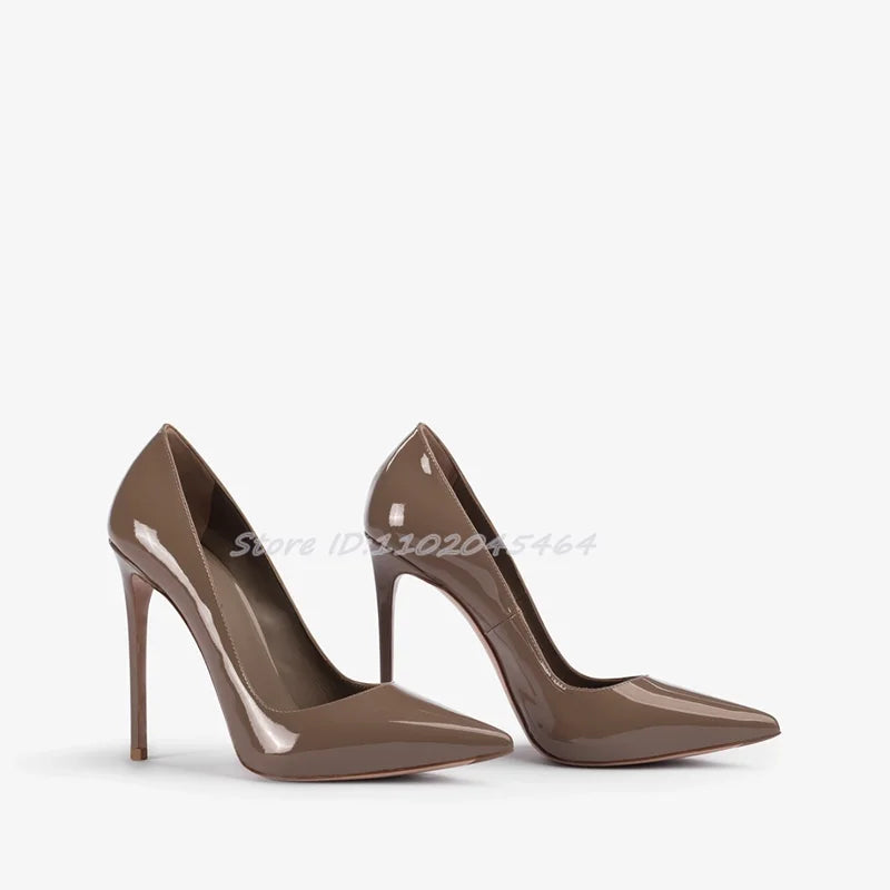 Zapatos de tacón alto sexis con punta estrecha de charol para mujer, tacones de aguja de talla grande, zapatos de tacón coloridos poco profundos y elegantes, zapatos de fiesta de diseñador de lujo