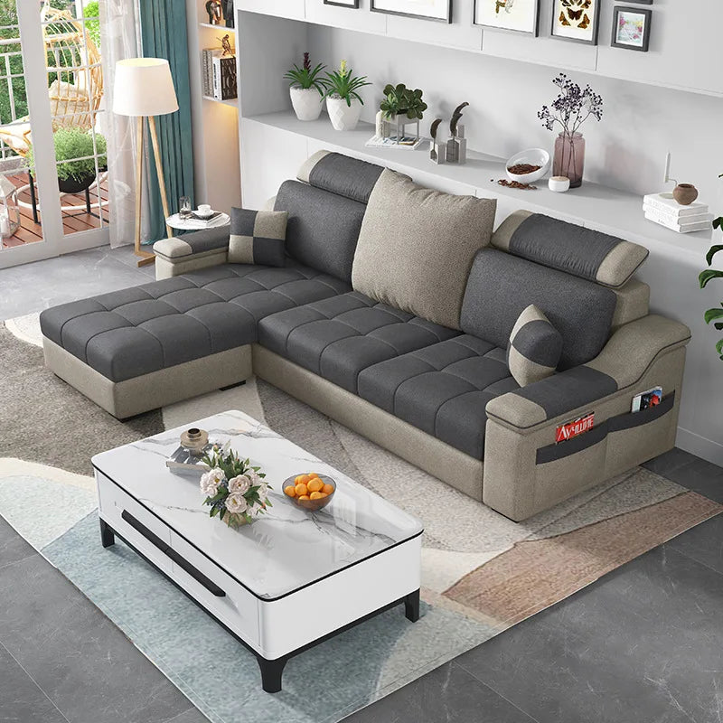 # Juego de Sofás de Tela de Látex en Forma de L, Diseño Moderno y Simple, para Apartamentos Grandes y Pequeños, Combinación Modular para Sala de Estar con Esponja