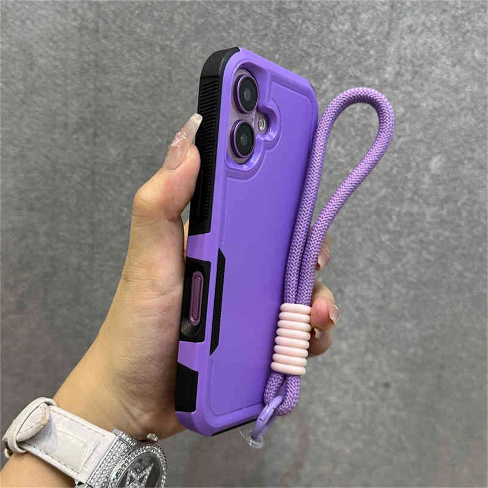Armadura de parachoques híbrida de lujo, pulsera, correa para muñeca, cordón, funda de teléfono para iPhone 17 16 11 12 13 14 15 Pro Max XR, funda a prueba de golpes