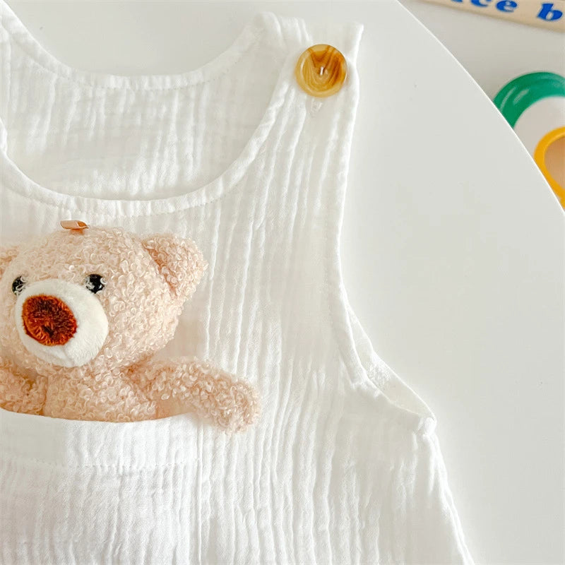Mono de muselina para bebé, abrigo, sombrero, oso, conjunto de ropa de verano para bebé, abrigo para niño, pelele, traje blanco para niño pequeño, ropa infantil 0-3T, 3 uds.