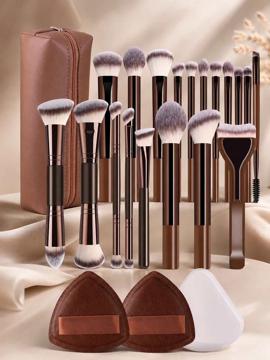 Set de Brochas de Maquillaje Profesional de Doble Punta que Incluye Brocha para Base, Brocha para Contorno, Brocha para Rubor, Brocha para Polvo, Brocha para Sombras de Ojos, C