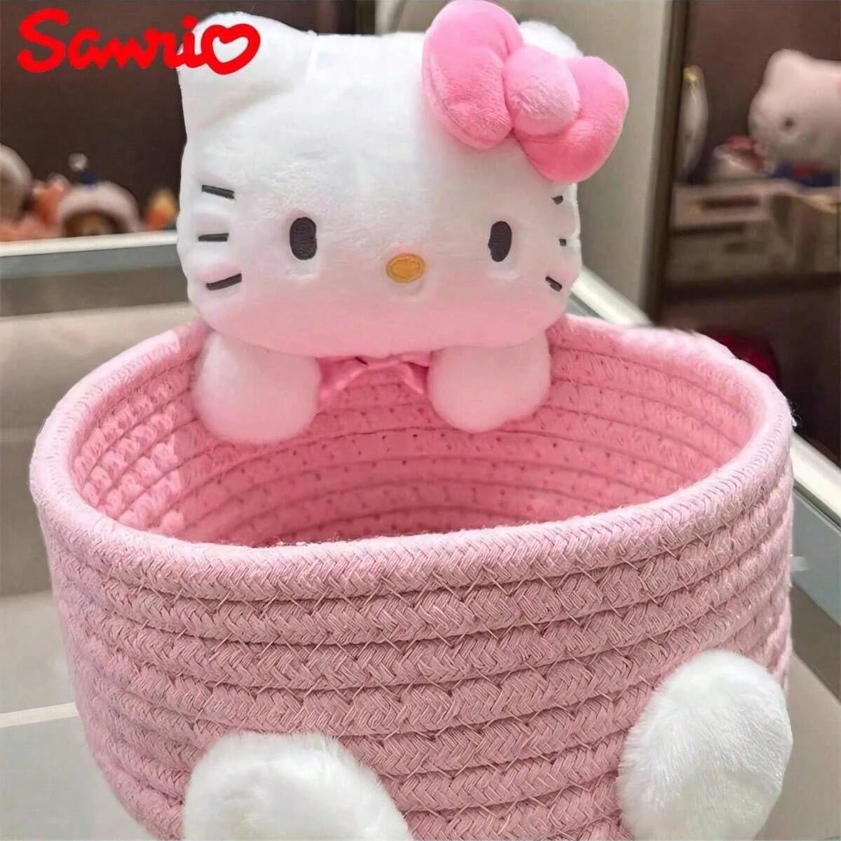 Cesta de almacenamiento Sanrio Hello Kitty Kawaii, bonita caja de almacenamiento para cosméticos y juguetes, caja de almacenamiento para decoración de escritorio Sanrio, 1 ud.