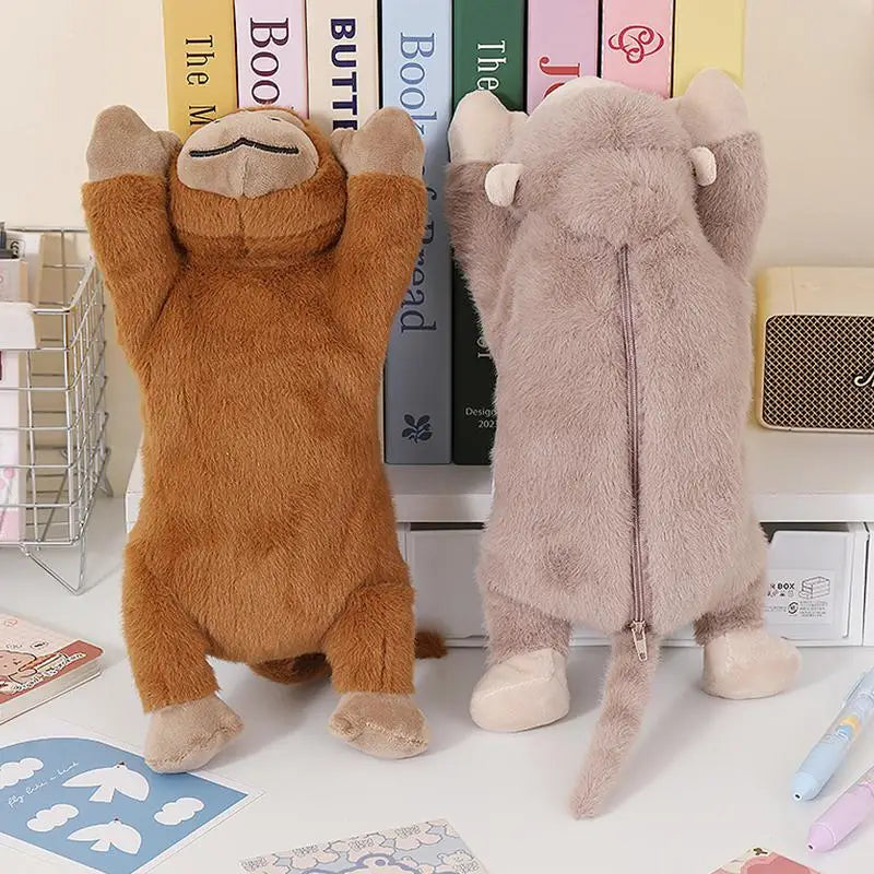 Nuevo Estuche de Lápices de Peluche con Diseño de Gorila de Dibujos Animados, Divertido Estuche de Lápices con Forma de Animal para Estudiantes, Bolsa de Almacenamiento de Papelería de Gran Capacidad, Regalos