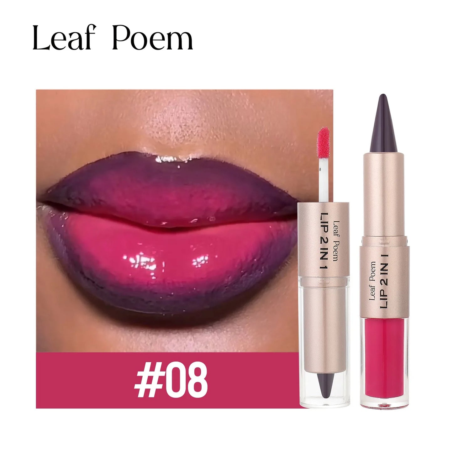 Maquillaje de Labios 2 en 1 Color Rosa Ciruela Oscuro, Delineador de Labios Mate, Brillo Labial Voluminizador con Efecto Espejo, Contorno de Labios Resistente al Agua, Maquillaje No Pegajoso
