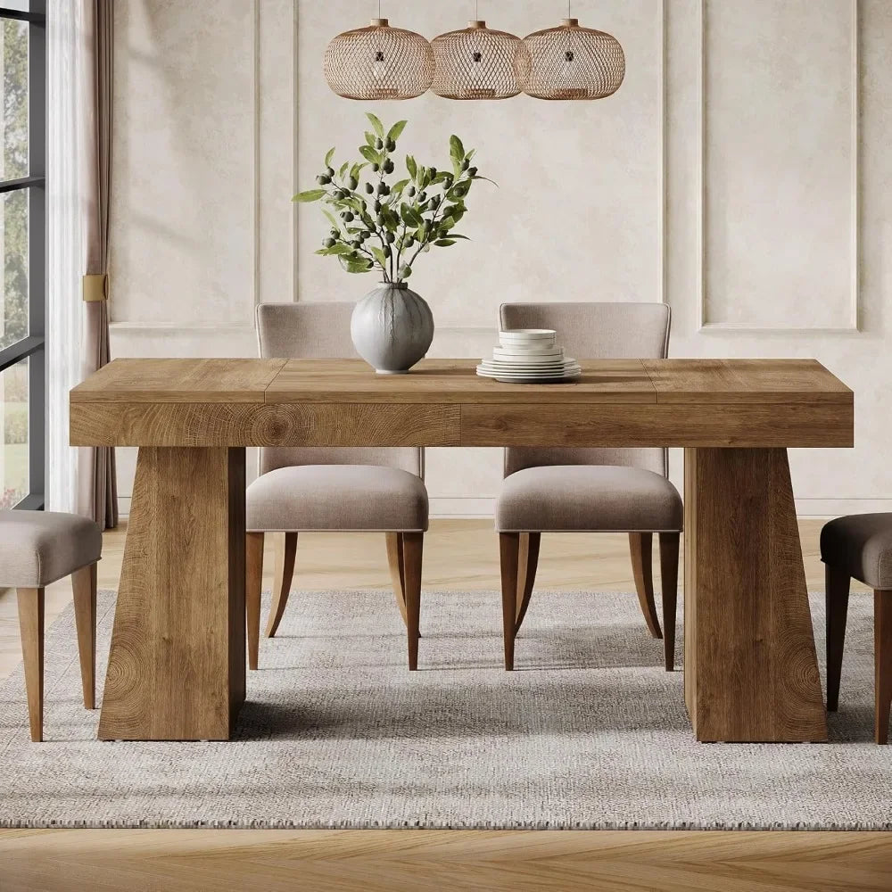 Mesa de Comedor de 55 Pulgadas para 4-6 Personas, Mesa Rectangular para Comedor con Patas Resistentes, Mesa de Madera para Cocina, Estilo Mid-Century