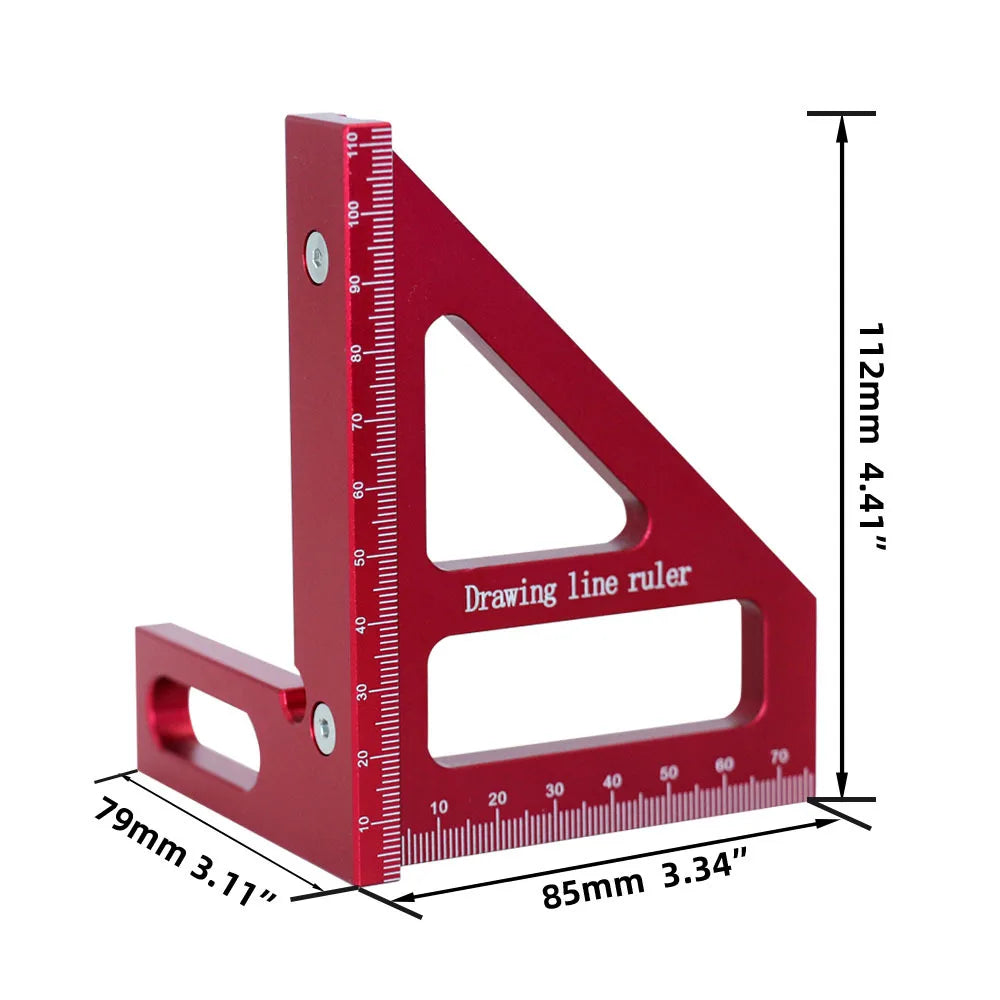 Transportador cuadrado de carpintero, regla triangular de inglete de aluminio, multiángulo 3D, regla de medición de diseño de 45/90 grados
