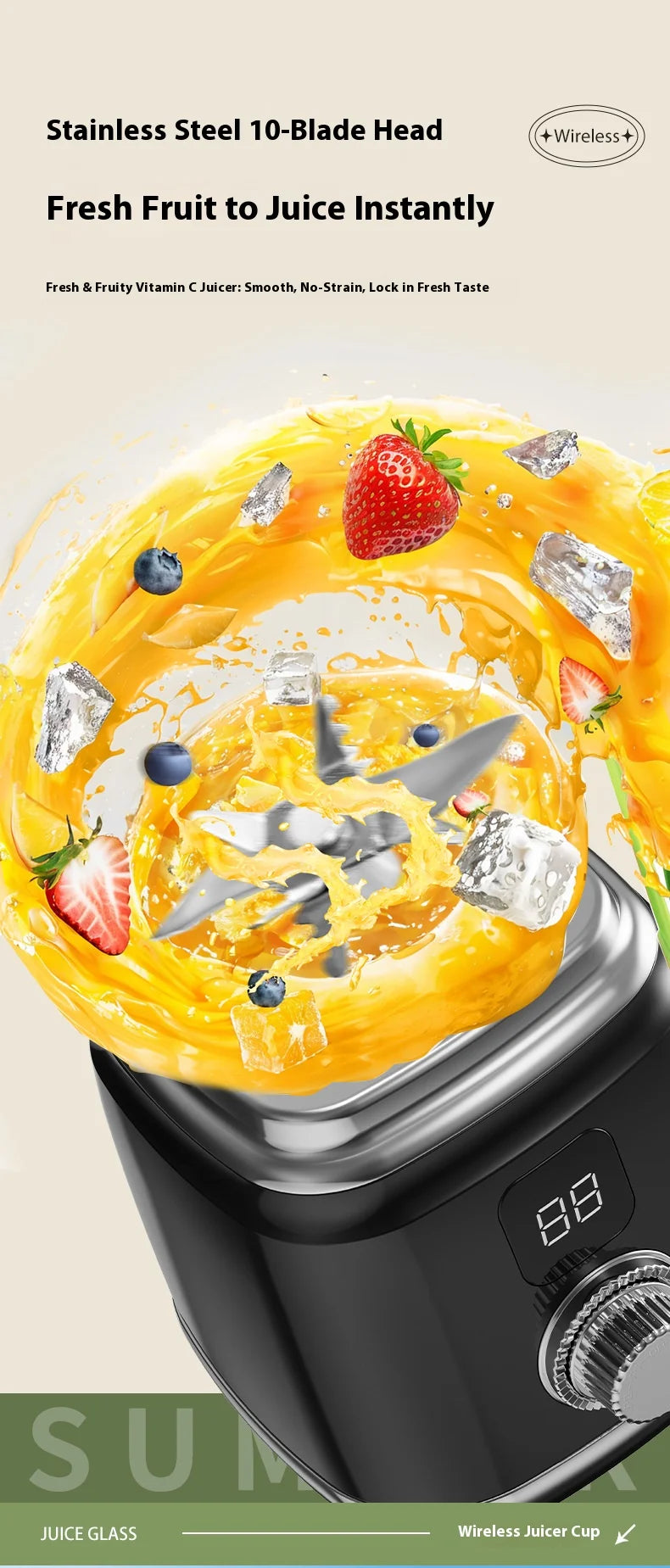 Nueva Licuadora Doméstica con 10 Cuchillas, 3000mAH, Multifuncional, Trituradora de Hielo, Extractor de Jugos, Alta Tasa de Extracción, Utensilios de Cocina