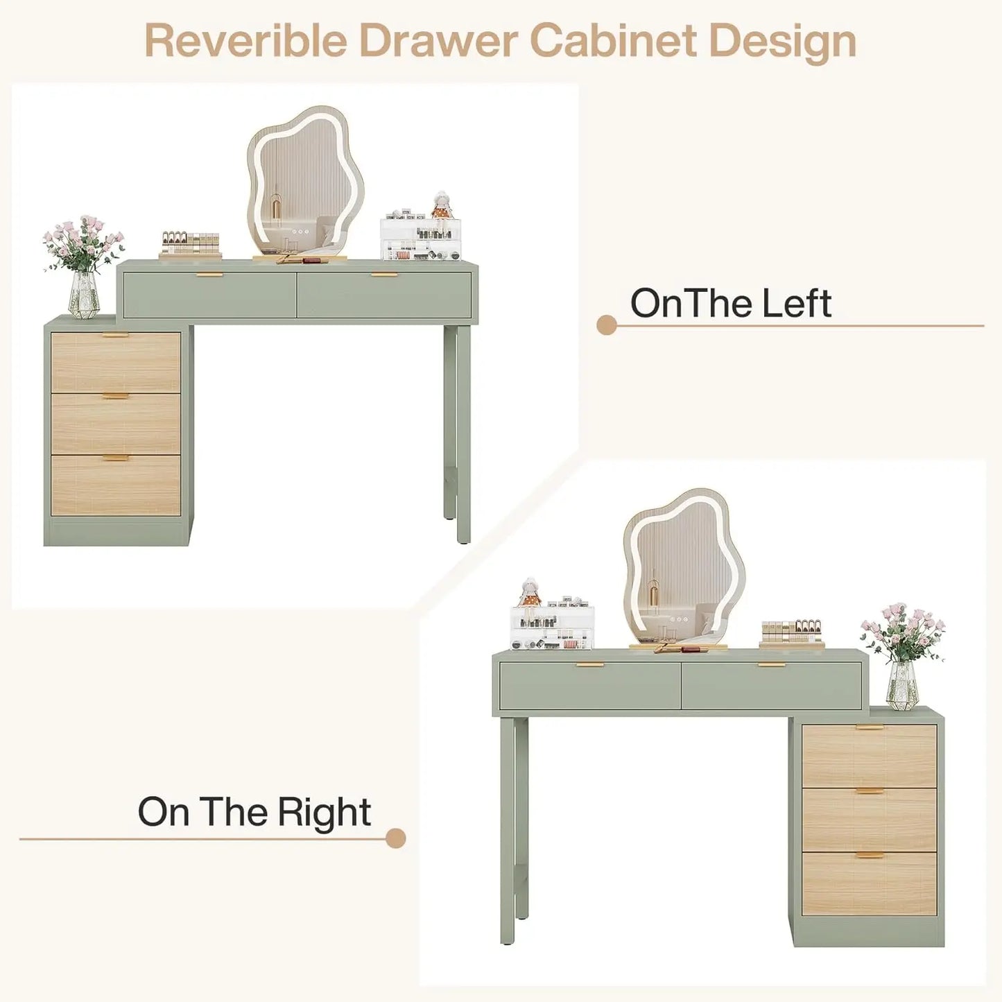 Makeup Vanity Desk with 5 Drawers, Modern Small Dressing Desk with Storage, Wood Make Up Table for Bedroom, Narrow, Customized