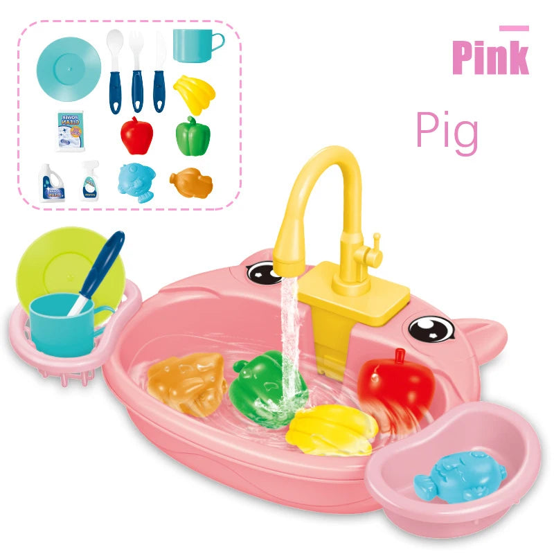Fregadero de cocina para niños, juguetes de simulación, lavavajillas eléctrico, Mini cocina, comida, juego de casa de juego de imitación, juego de rol para niños, juguetes para niñas